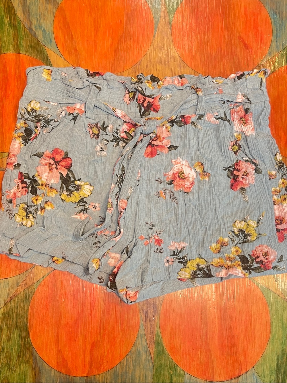 Jolt Boho Shorts Womens Floral Blue Multicolored Pull On Drawstring Rayon